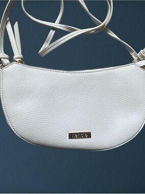 Kensie White Half Moon Crossbody Bag - Adjustable Strap - Gold Logo Detail